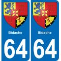 64 Bidache coat of arms sticker plate stickers city