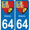 64 Bidache blason autocollant plaque stickers ville