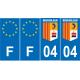 Lot de 4 autocollants bleu 04 ALPES DE HAUTES PROVENCE Provence-Alpes-Côtes-d'Azur - F Europe nouvelles régions immat sticker