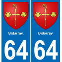 64 Bidarray escudo de armas de la etiqueta engomada de la placa de pegatinas de la ciudad