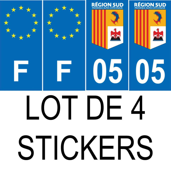 Lot de 4 autocollants bleu 05 HAUTES-ALPES Provence-Alpes-Côtes-d'Azur - F Europe nouvelles régions immatriculation sticker