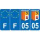 Lot de 4 autocollants bleu 05 HAUTES-ALPES Provence-Alpes-Côtes-d'Azur - F Europe nouvelles régions immatriculation sticker