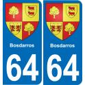 64 Bosdarros blason autocollant plaque stickers ville