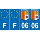 Lot de 4 autocollants bleu 06 ALPES-MARITIMES Provence-Alpes-Côtes-d'Azur - F Europe nouvelles régions immatriculation sticker