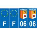 Lot de 4 autocollants bleu 06 ALPES-MARITIMES Provence-Alpes-Côtes-d'Azur - F Europe nouvelles régions immatriculation sticker