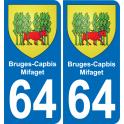 64 Bruges-Capbis-Mifaget escudo de armas de la etiqueta engomada de la placa de pegatinas de la ciudad