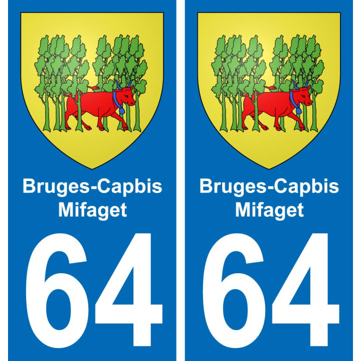 64 Bruges-Capbis-Mifaget escudo de armas de la etiqueta engomada de la placa de pegatinas de la ciudad
