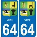 64 Came blason autocollant plaque stickers ville