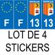 Lot de 4 autocollants bleu 13 BOUCHES-DU-RHONE Provence-Alpes-Côtes-d'Azur - F Europe nouvelles régions immatriculation sticker