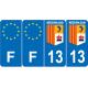 Lot de 4 autocollants bleu 13 BOUCHES-DU-RHONE Provence-Alpes-Côtes-d'Azur - F Europe nouvelles régions immatriculation sticker