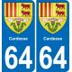64 Cardesse blason autocollant plaque stickers ville