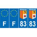 Lot de 4 autocollants bleu 83 VAR Provence-Alpes-Côtes-d'Azur - F Europe nouvelles régions immatriculation sticker