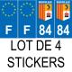 Lot de 4 autocollants bleu 84 VAUCLUSE Provence-Alpes-Côtes-d'Azur - F Europe nouvelles régions immatriculation sticker