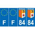 Lot de 4 autocollants bleu 84 VAUCLUSE Provence-Alpes-Côtes-d'Azur - F Europe nouvelles régions immatriculation sticker