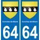 64 Conchez-de-Béarn escudo de armas de la etiqueta engomada de la placa de pegatinas de la ciudad