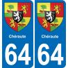 64 Chéraute escudo de armas de la etiqueta engomada de la placa de pegatinas de la ciudad
