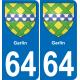 64 Garlin coat of arms sticker plate stickers city