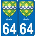 64 Garlin blason autocollant plaque stickers ville
