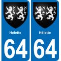 64 Hélette coat of arms sticker plate stickers city
