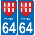 64 Irouléguy escudo de armas de la etiqueta engomada de la placa de pegatinas de la ciudad