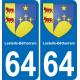 64 Lestelle-Bétharram coat of arms sticker plate stickers city