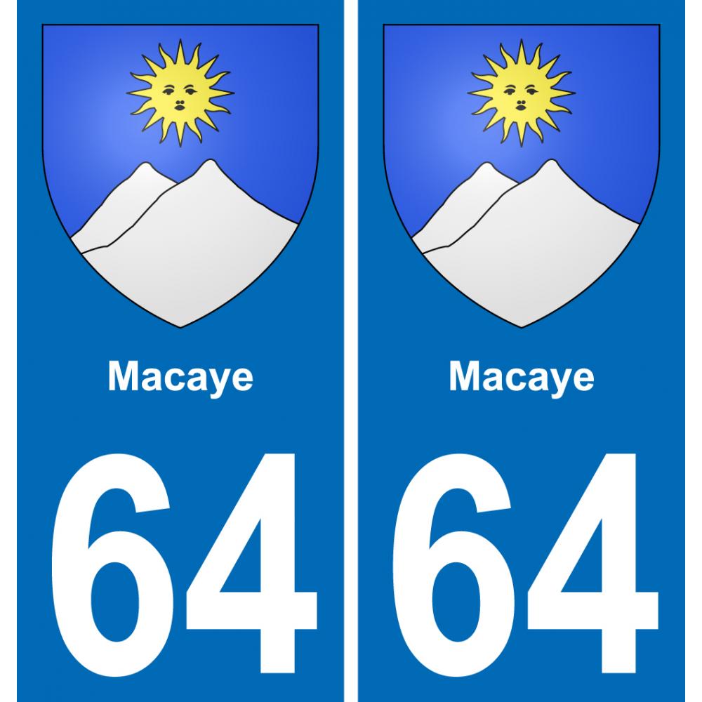 64 Macaye escudo de armas de la etiqueta engomada de la placa de pegatinas de la ciudad