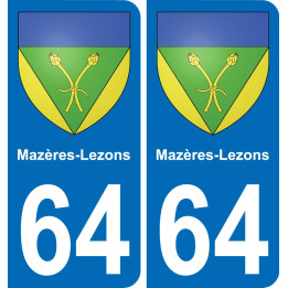 64 Mazères-Lezons escudo de armas de la etiqueta engomada de la placa de pegatinas de la ciudad