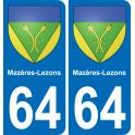 64 Mazères-Lezons coat of arms sticker plate stickers city