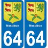 64 Mesplède blason autocollant plaque stickers ville
