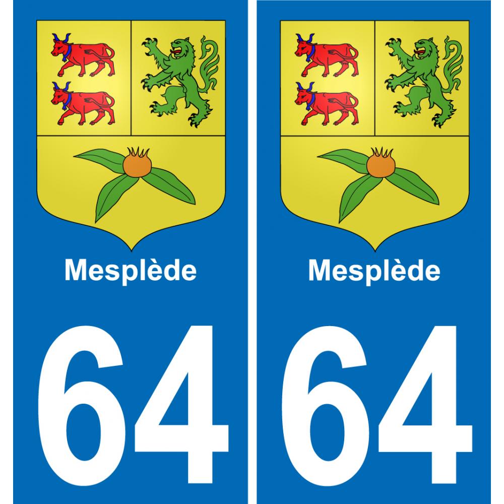 64 Mesplède escudo de armas de la etiqueta engomada de la placa de pegatinas de la ciudad