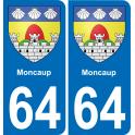 64 Moncaup escudo de armas de la etiqueta engomada de la placa de pegatinas de la ciudad