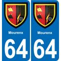 64 Mourenx autocollant sticker plaque immatriculation auto ville