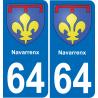 64 Navarrenx autocollant sticker plaque immatriculation auto ville