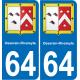 64 Osserain-Rivareyte autocollant sticker plaque immatriculation auto ville