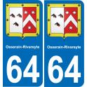 64 Osserain-Rivareyte autocollant sticker plaque immatriculation auto ville