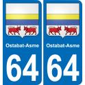 64 Ostabat-Asme autocollant sticker plaque immatriculation auto ville