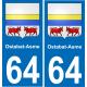 64 Ostabat-Asme autocollant sticker plaque immatriculation auto ville