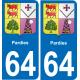 64 Pardies autocollant sticker plaque immatriculation auto ville