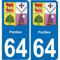 64 Pardies autocollant sticker plaque immatriculation auto ville