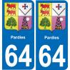 64 Pardies autocollant sticker plaque immatriculation auto ville