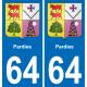 64 Pardies autocollant sticker plaque immatriculation auto ville