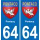 64 Pontacq autocollant sticker plaque immatriculation auto ville