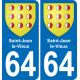 64 Saint-Jean-le-Vieux autocollant sticker plaque immatriculation auto ville