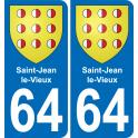64 Saint-Jean-le-Vieux autocollant sticker plaque immatriculation auto ville