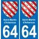 64 Saint-Martin-d'Arberoue adesivo piastra di registrazione city