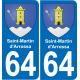 64 Saint-Martin-d'Arrossa adesivo piastra di registrazione city