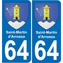 64 Saint-Martin-d'Arrossa placa etiqueta de registro de la ciudad