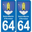 64 Saint-Martin-d'Arrossa sticker plate registration city