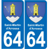 64 Saint-Martin-d'Arrossa placa etiqueta de registro de la ciudad
