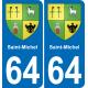 64 Saint-Michel autocollant sticker plaque immatriculation auto ville